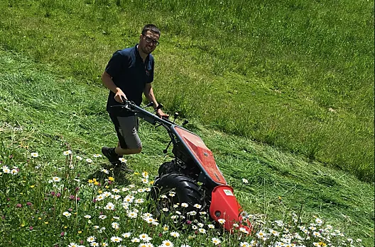 Fabian beim Mähen