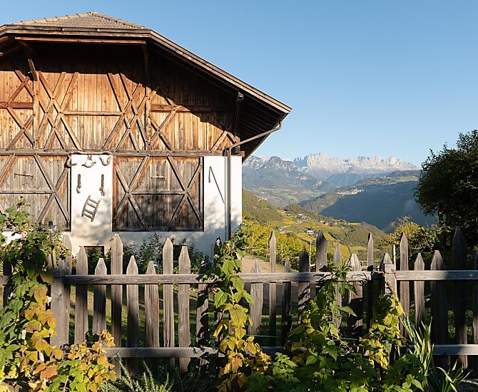 Unser Gemüse- und Obstgarten; im Hintergrund unsere Event-Scheune mit Blick auf den Rosengarten.
