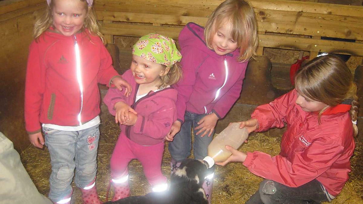 Die Helfer bei der Fütterung der kleinen Kitze und Lämmchen