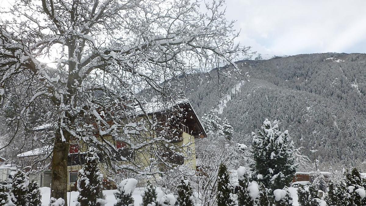 Manchmal viel Schnee, Rodelbahnen in der Nähe, Langlaufen und Zauberteppich im Martelltal, viele Tiere im Stall.