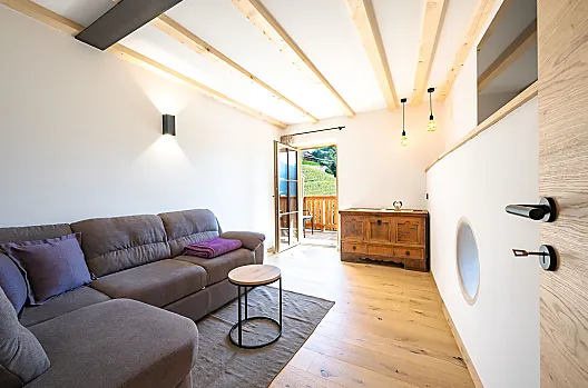 Das gemütliche Wohnzimmer in der Ferienwohnung Zwetschge.