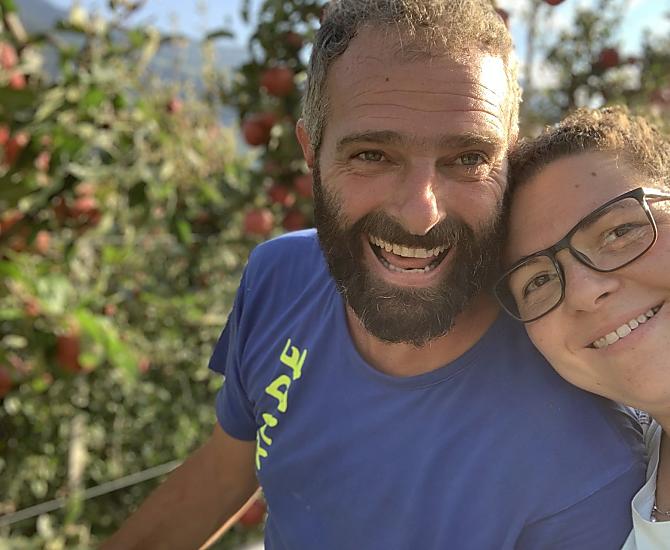 Matthias and Katrin at the apple harvest