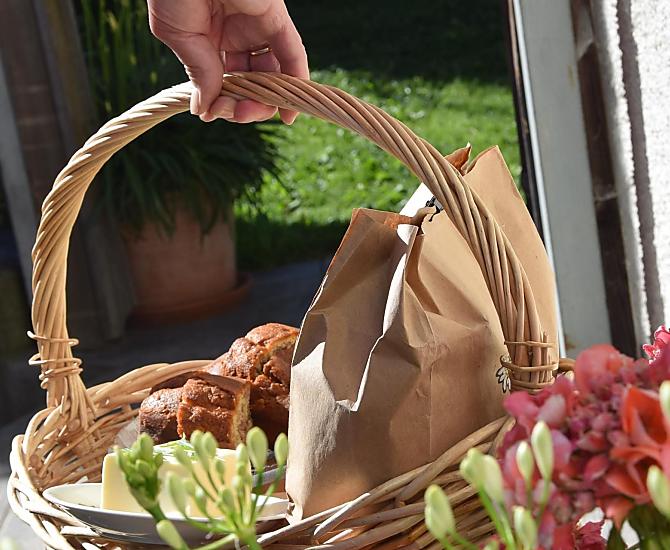 Our delicious breakfast basket is brought to your door by Martina the farmer's wife.
