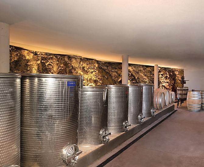 A wonderful world hides below the farm. Red wine, white wine and the little-known Blaterle sparkling wine are stored here.